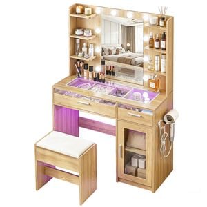 Artiss Dressing Table Vanity Desk LED RGB Light Charging Station Wood