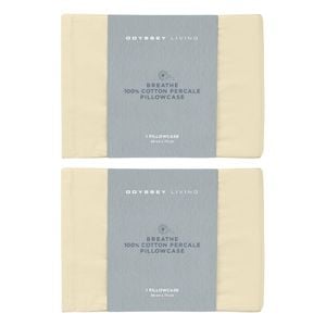 2x Odyssey Living Breathe Cotton Standard Pillowcase 48cm X 73cm Natural