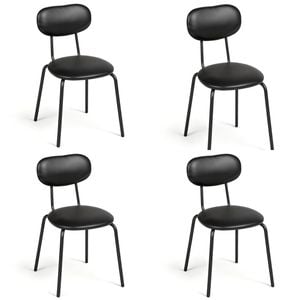 Ufurniture Dining Chairs Set of 4 PU Leather Kitchen Chair with Cushion Backrest & Metal Legs Black