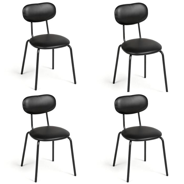 Ufurniture Dining Chairs Set of 4 PU Leather Kitchen Chair with Cushion Backrest & Metal Legs Black
