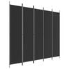 vidaXL 5-Panel Room Divider Black Fabric Privacy Screen Room Separator Folding