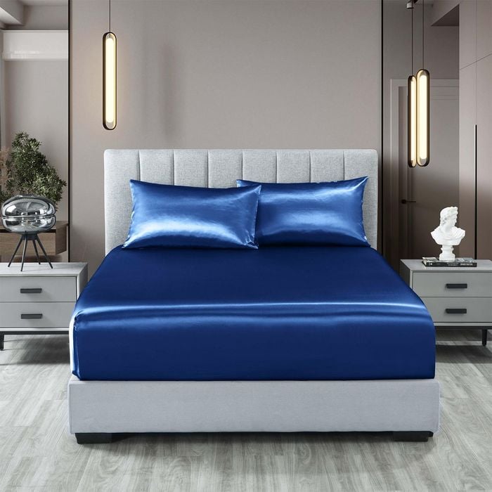 Royal Comfort Satin Sheet Set 3 Piece Navy Blue King