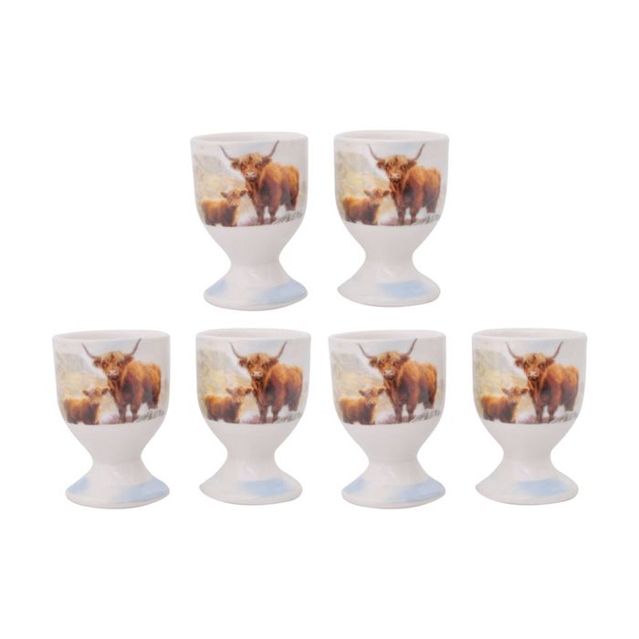 3pk 2pc Macneil Ceramic Highland Cow Soft Boiled Egg Cup Holder Set