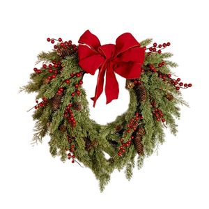 Lifebay Pine Needle Red Berry Wreath with Heart Bow