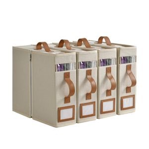 Takara Faux Linen Bed Linen Storage Organiser 4 Pack Beige Large