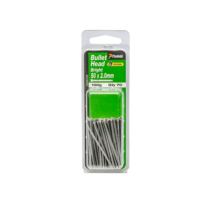 Paslode 50 x 2.0mm 100g Bright Steel Bullet Head Nails - 70 Pack