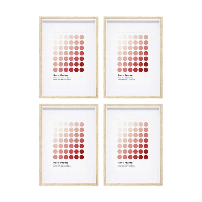 4PK Braz A4 Paris Image Photo Document Display Frame 29.7x21cm Beech