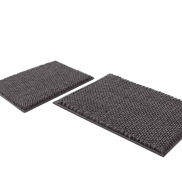 Smarcute 2 Pieces Chenille Bath Mats Non Skid Washable Bathroom Rugs 50cm X 81cm & 43cm X 61cm Grey