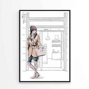 Stylish Brown Girl with Her Coffee   Print 100% Australian Made 60 x 90cm   (Poster)