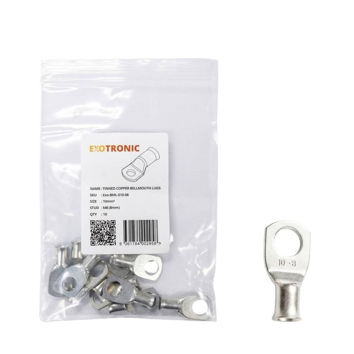 10 Pack of Exotronic 10mm² Copper Lug M8 | Bellmouth