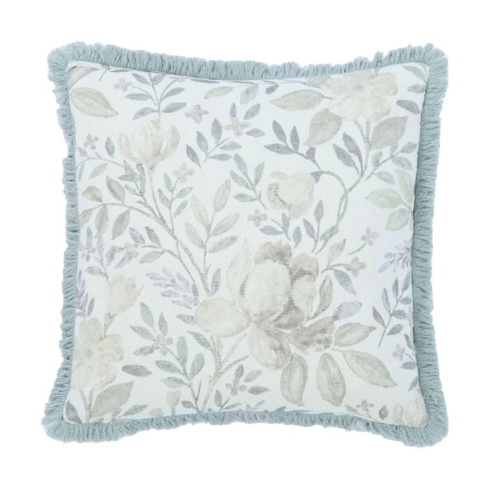 MM Linen Whisper Cotton/Linen Botanical Floral Cushion W/ Fringed Trims 50x50cm