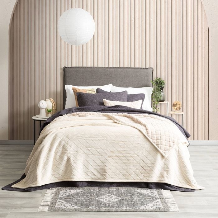 Renee Taylor Heston Queen/King Blanket 480GSM Velvet Sherpa Stone