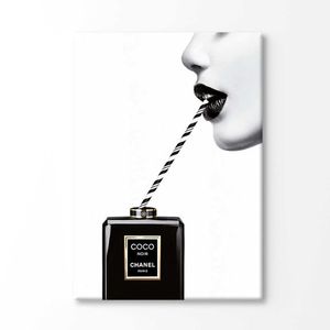 Black Perfume Bottle Drinking with A Straw Print 100% Australian Made 90x60cm (Stretched Canvas)