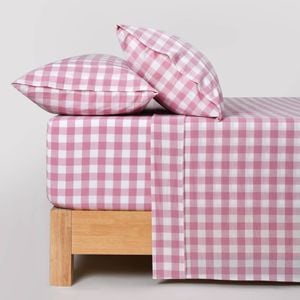 Dreamaker Lola Washed Cotton Yarn Dyed Gingham Sheet Set Pearl Pink Double