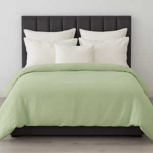 100% Cotton Muslin Duvet Quilt Cover Set w/ 2 Pillow Cases in Pastel Green - Super King - Green | Super King | 100% Cotton