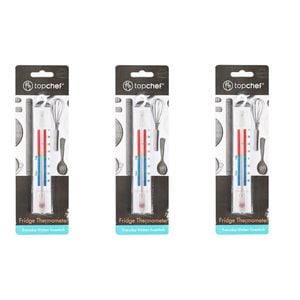 3PK Topchef Kitchen Refrigerator & Freezer Hanging Thermometer 15x3cm White
