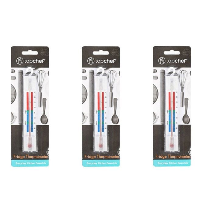 3PK Topchef Kitchen Refrigerator & Freezer Hanging Thermometer 15x3cm White
