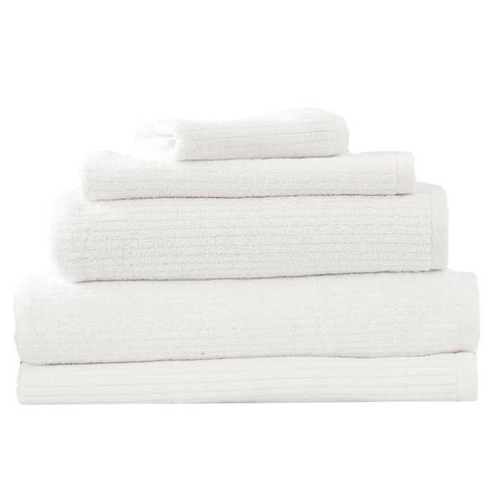 5pc Renee Taylor Towel Set Cobblestone 650 Gsm Cotton Ribbed White