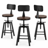 Artiss 3x Bar Stool Swivel Industrial Counter Barstools with Back 63-79cm Height Adjustable