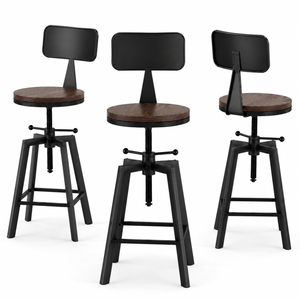 Artiss 3x Bar Stool Swivel Industrial Counter Barstools with Back 63-79cm Height Adjustable
