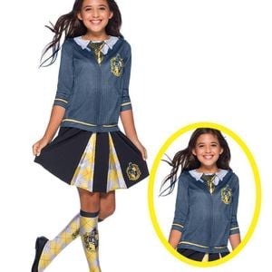 Hufflepuff Costume Top for Kids with Printed Cardigan and Emblem - Harry Potter Licensed - Yellow & Black Colour, 8-10 Years