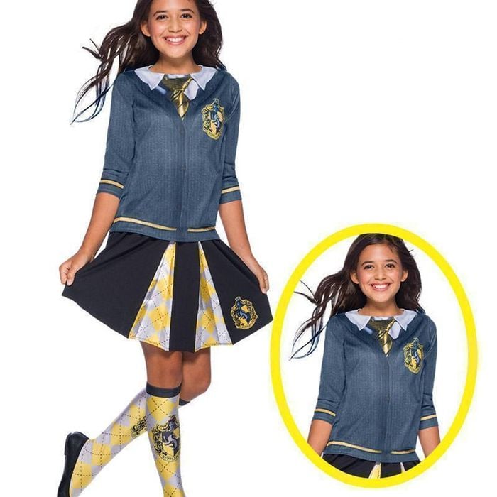 Hufflepuff Costume Top for Kids with Printed Cardigan and Emblem - Harry Potter Licensed - Yellow & Black Colour, 8-10 Years