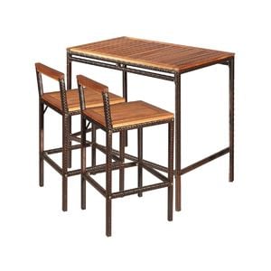 Costway 3pcs Bar Table Chair Set Wicker Frame Acacia Wood