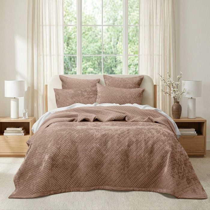 3pc Renee Taylor Archie Cross Stitch Velvet Coverlet Set Wood Super King