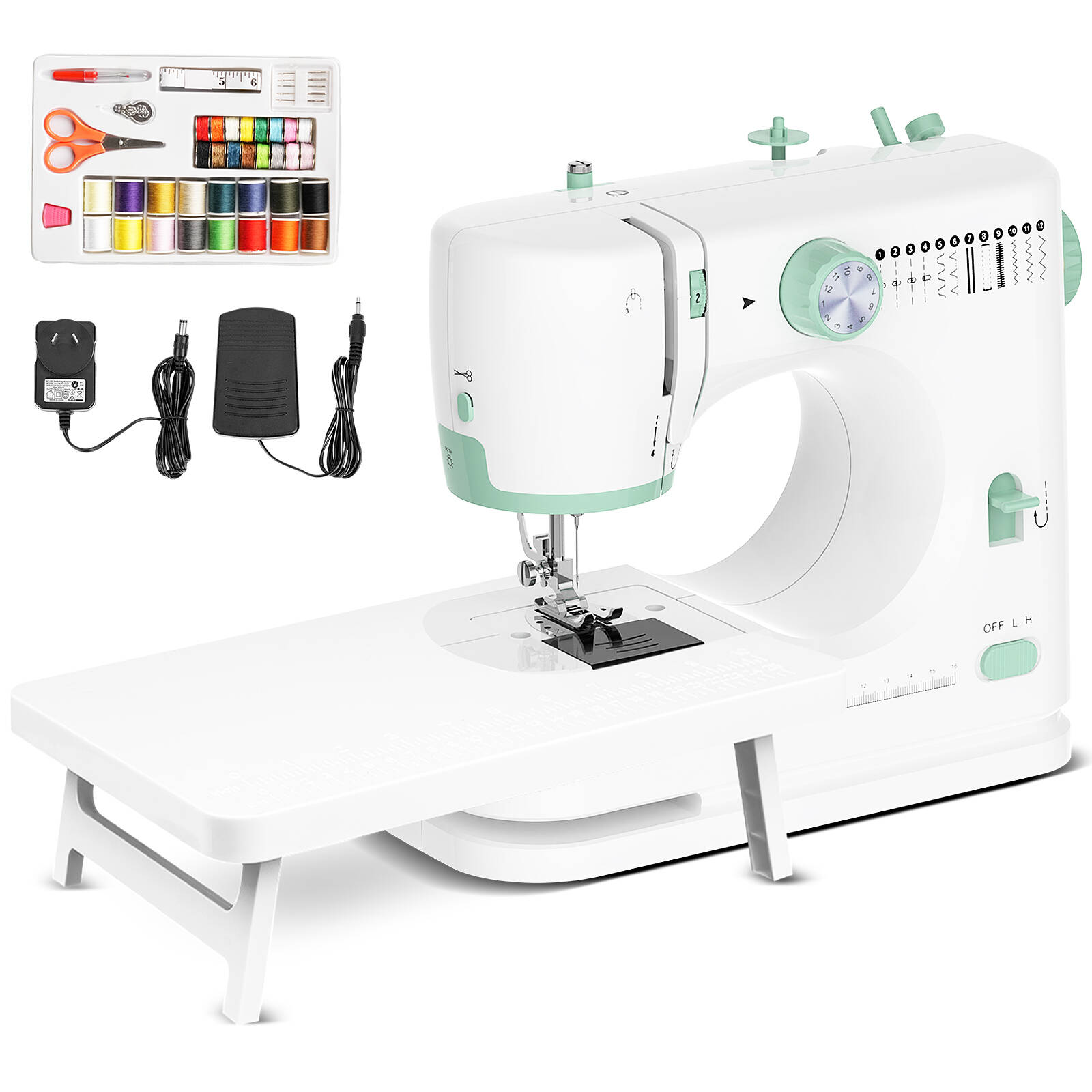 Advwin Sewing Machine with 54 Accessories & Table, 12 Stitch Patterns for Home Travel DIY Beginners | Built-in light