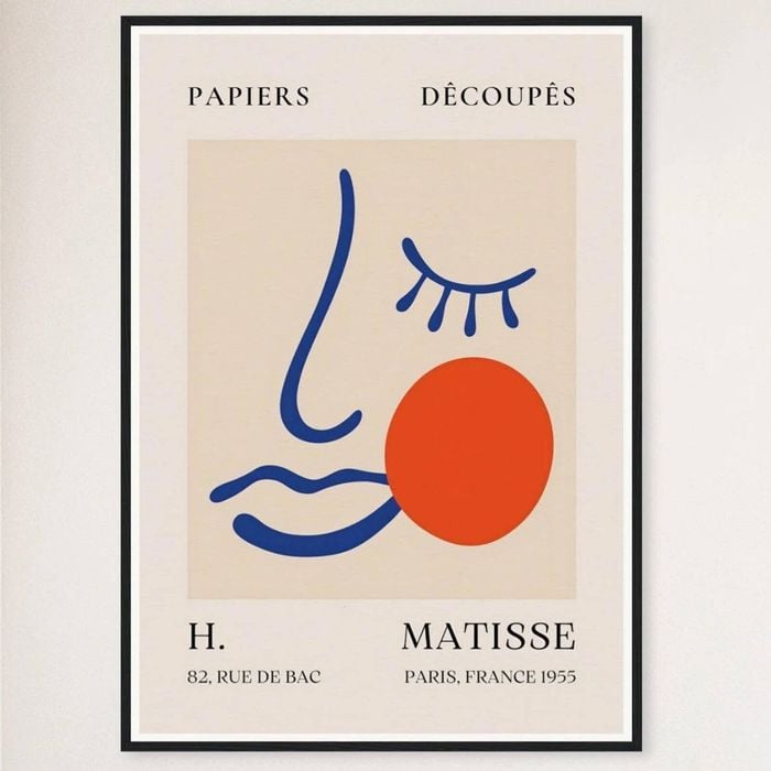 Galrie Papiers Découpés Blue Face with Orange, H. Matisse Art Print (1955), Black Frame, 70 x 100cm (28 x 40inch)
