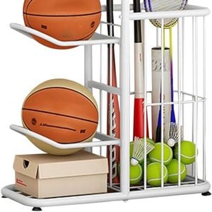 Fohoa 7 Tier Basketball Ball Storage Rack, Freestanding Football Stand Ball Holder