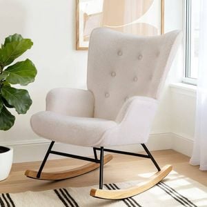 Homfurn Wingback Rocking Accent Chair Teddy Boucle White