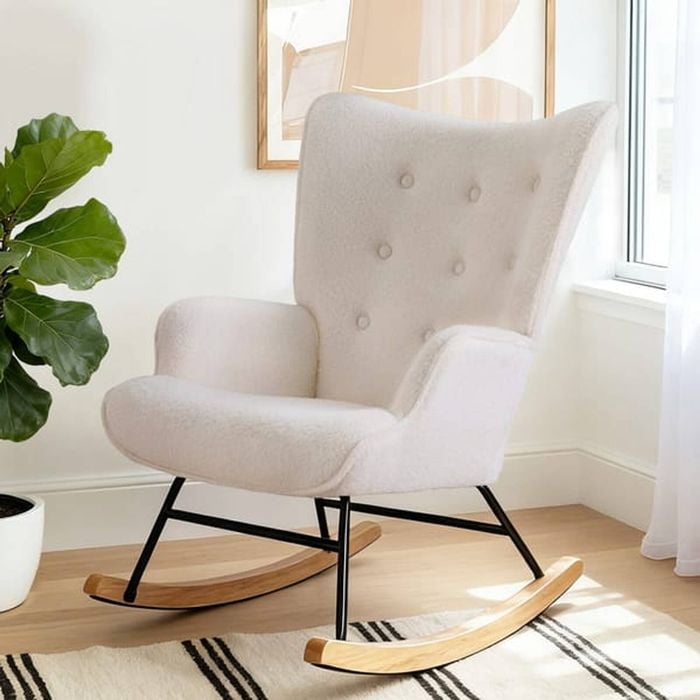 Homfurn Wingback Rocking Accent Chair Teddy Boucle White