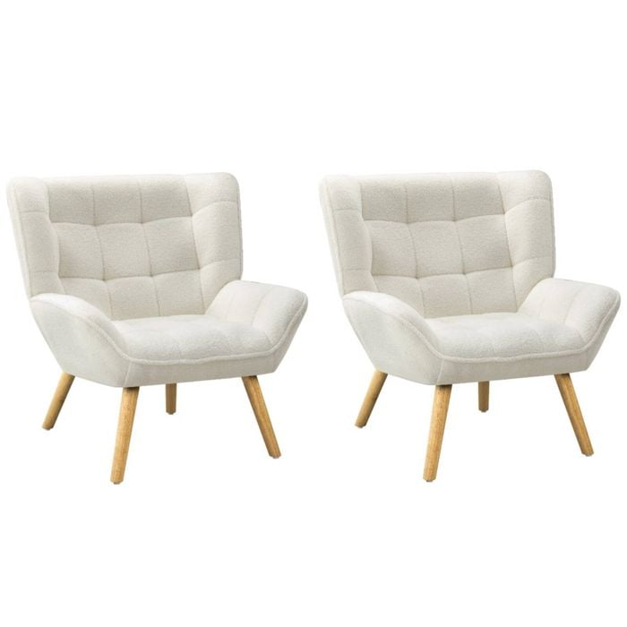 Oikiture 2x Armchair Accent Chairs Sherpa White