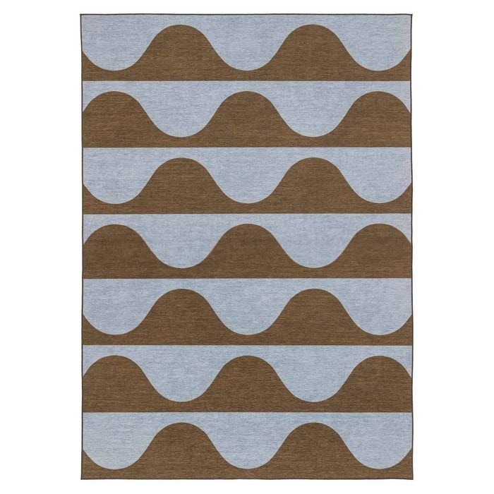 Loopsie-230cm X 160cm-allapattah Brown And Blue Wave Stripe Indoor Outdoor Washable Rug