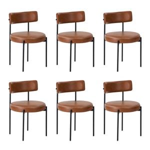 Oikiture 6x Dining Chair Round Kitchen Lounge Seats PU Leather Brown