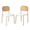 Oikiture 2PCS Dining Chair Rattan Chairs Sherpa White