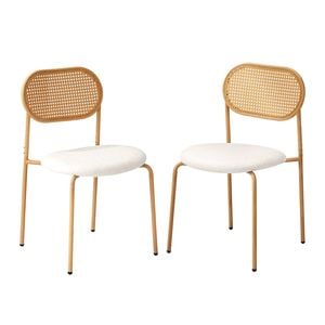 Oikiture 2PCS Dining Chair Rattan Chairs Sherpa White