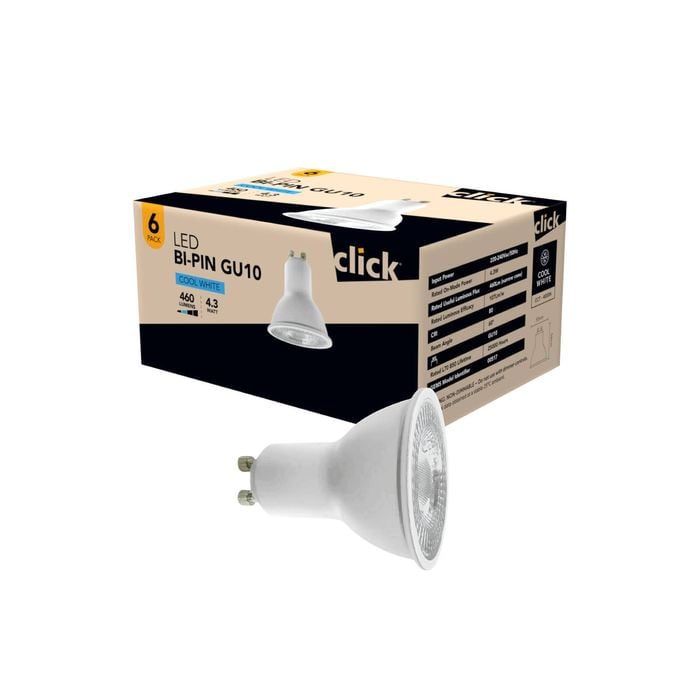 Click GU10 LED 500lm Cool White 4.3W Globe - 6 Pack