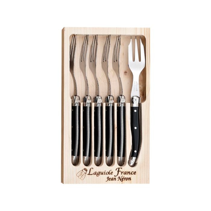 Laguiole Jean Neron 6pc. Cake Fork Set - Black