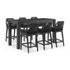 Hugo Outdoor Ceramic 2m Rectangle Aluminium Bar Table Charcoal With 6 Rope Stools & Denim Grey Cushions