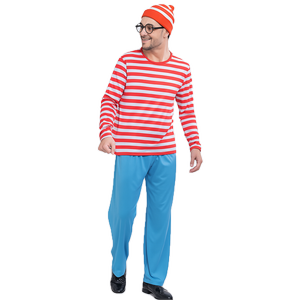 s Red & White Stripe COSTUME FULL SET Party Hat Shirt Top Pants Book Week Halloween Small