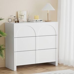 Homfurn 3-drawer Chest – Push-to-open, Concave Front, Medium Density Fibreboard, Minimalist Versatile Style, White