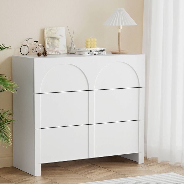 Homfurn 3-drawer Chest – Push-to-open, Concave Front, Medium Density Fibreboard, Minimalist Versatile Style, White