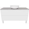 Forme 1200mm White Razor Freestanding Vanity With Victoria Grey Stone Top and Atom Above Counter Basin