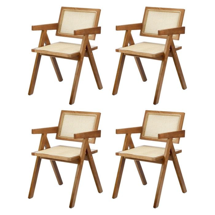 Oikiture 4x Dining Chairs Rattan Chair Walnut