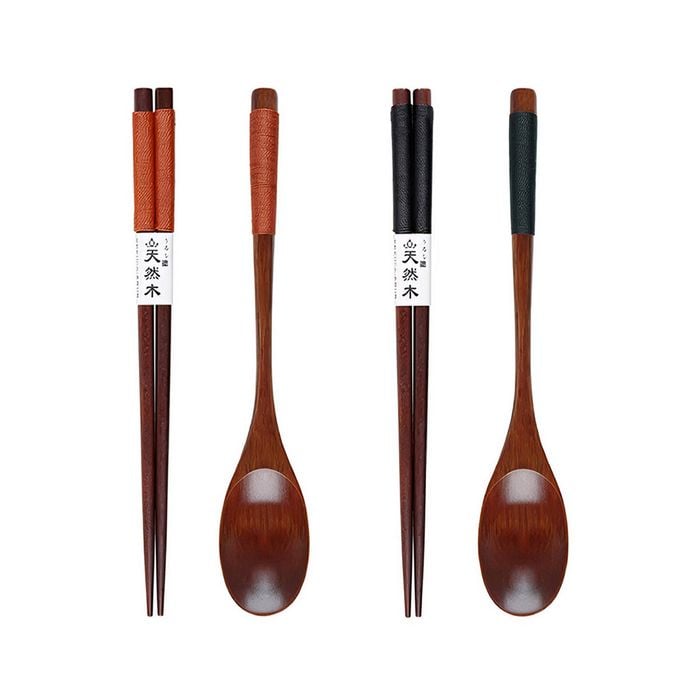 Anygleam Mixed Color 4pcs Wooden Chopsticks and Long Ladle Set Reusable Kitchen Tableware