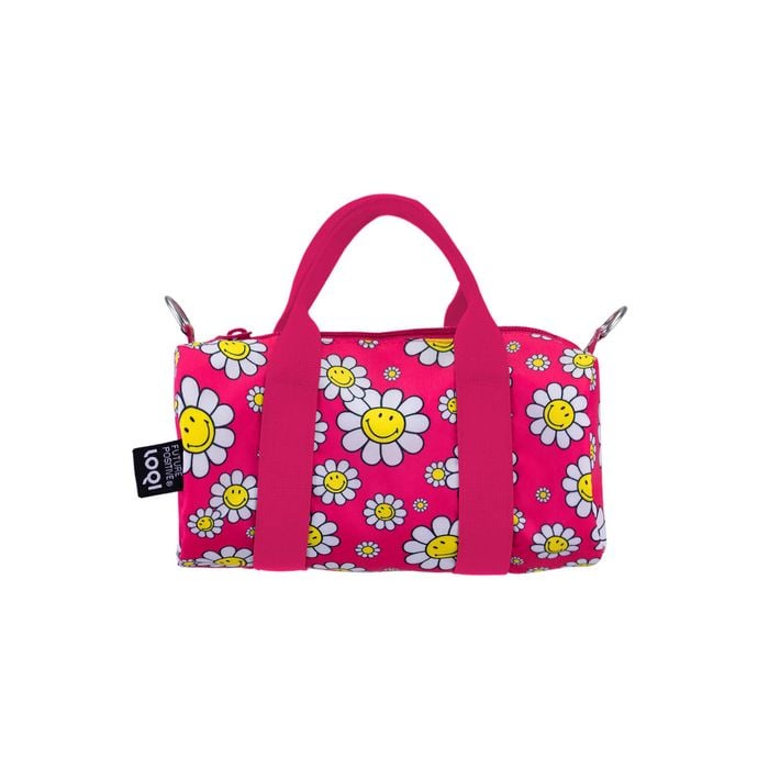 Loqi Smiley Flowers Small Weekender Raspberry 20x10x10cm