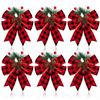 Catzon 6 Pcs Christmas Bows with Pine Cones Pine Needles for Xmas Tree Wreath Decor-BlackRed