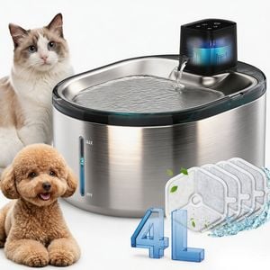 Advwin 4L Pet Water Fountain Stainless Steel+4 Set Replacement Pet Water Fountain Filters